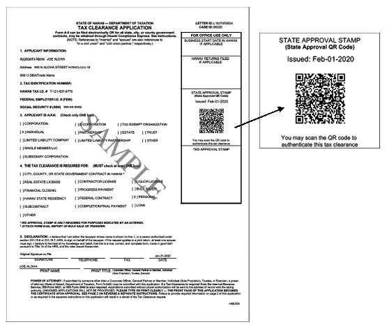 Sample Tax Clearance with QR code